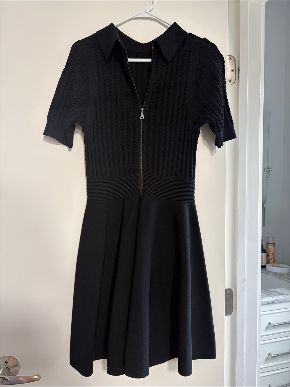 Ted Baker Black Short-Sleeve Fit-and-Flare Dress with Peter Pan Collar